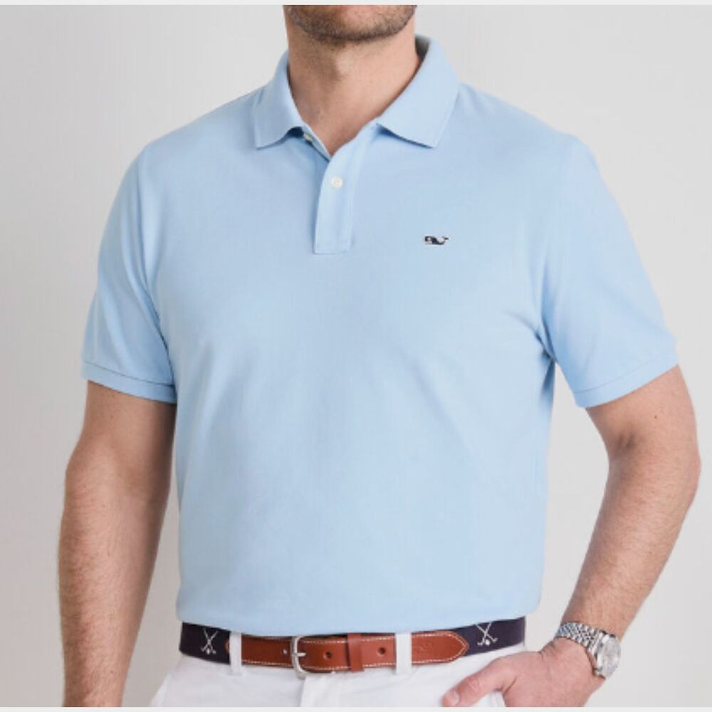 ~ Vineyard Vines Small Heritage Polo Shirt Light Blue Short Sleeves Whale Cotton - Picture 3 of 13